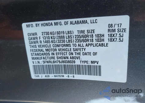 2018 Honda Odyssey Ex-L z USA, uszkodzony, nr VIN 5FNRL6H79JB038039
